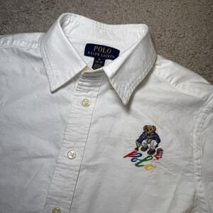 Polo Ralph Lauren Boys M 10-12 Kids Oxford Shirt White Painter Polo Bear